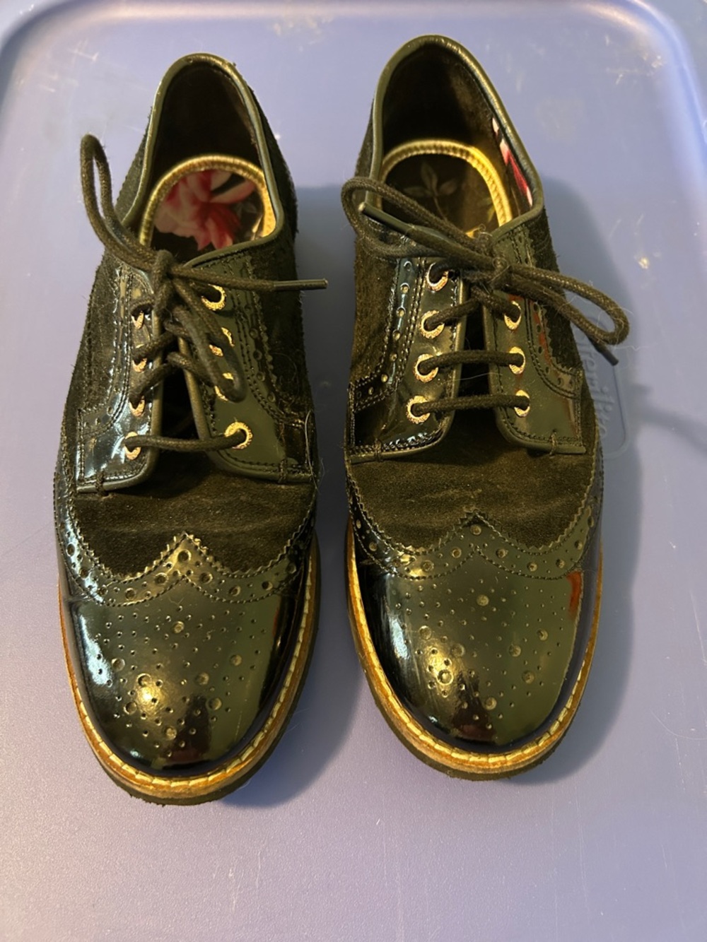 Ted Baker London Black Patent and Suede Brogue Oxfords